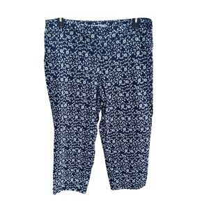 Dalia Women Navy Blue White Floral Cropped Pull On Pants 16W Stretch Trousers